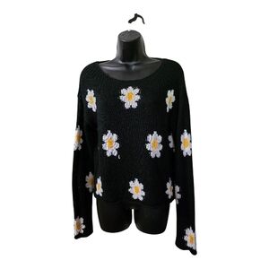 Rewind Black Sweater with Daisy Pattern